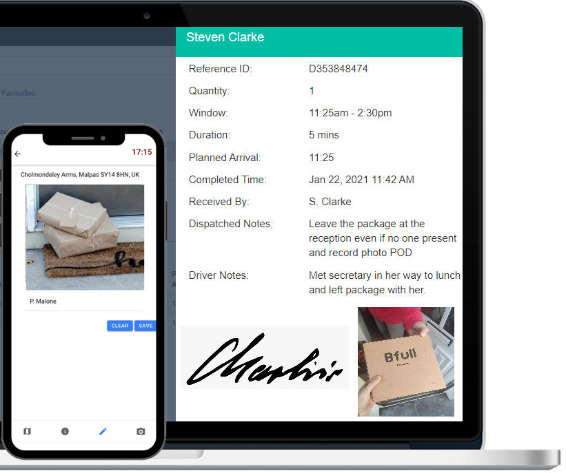 SmartRoutes Proof of Delivery on the Mobile App & Desktop PLanner