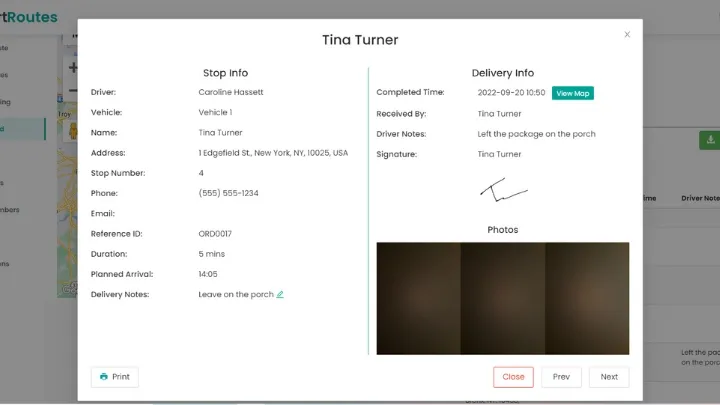 Example of Electronic Proof of Delivery on SmartRoutes