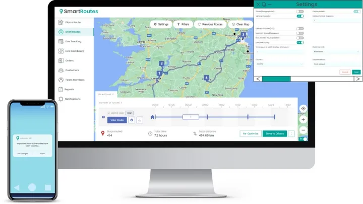 Route Optimization screen on SmartRoutes