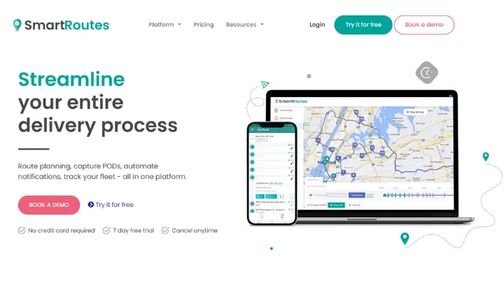 SmartRoutes homepage