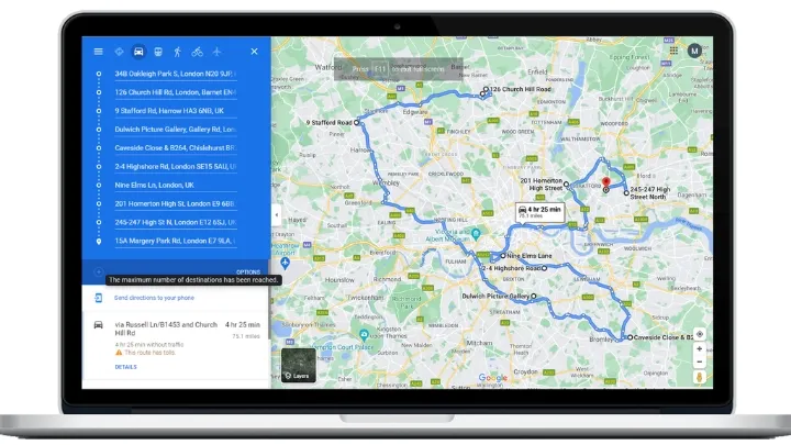 Google Maps limits users to 10 stops and doesn't optimize routes