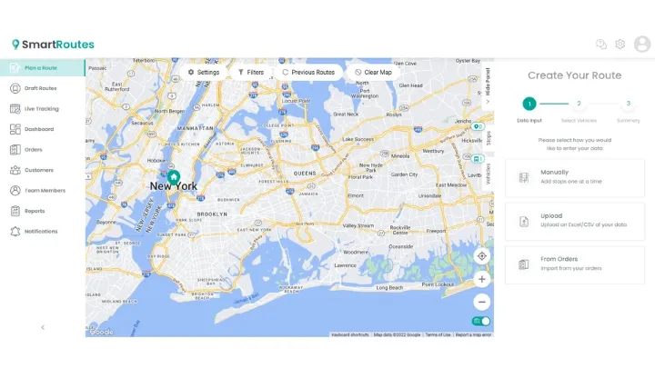 Route Planning Screen on the SmartRoutes desktop app