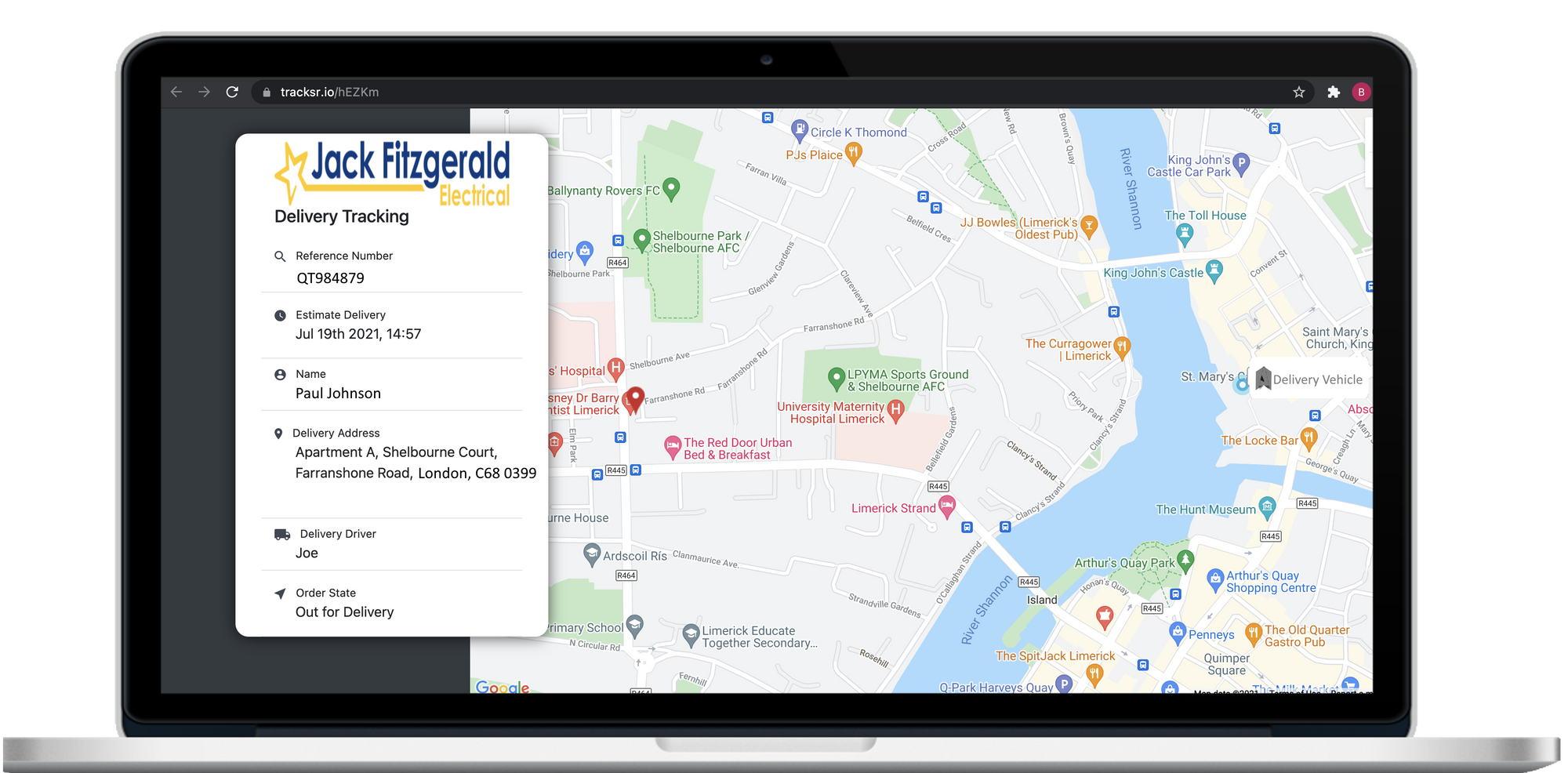 SmartRoutes Customer Tracking portal on a laptop