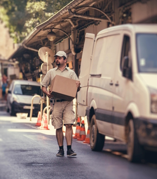 Delivery man arriving at location after using SmartRoutes delivery driver app