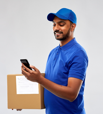 Delivery driver checking the driver app for real time updates
